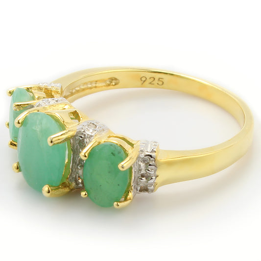Emerald and Diamond Statement Ring 2.2 CTW Oval Emerald 14K Gold Over Sterling Silver Size 7
