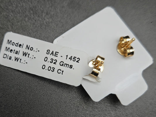 14K Solid Gold Natural Diamond Stud Earrings – 0.03 CT Minimalist