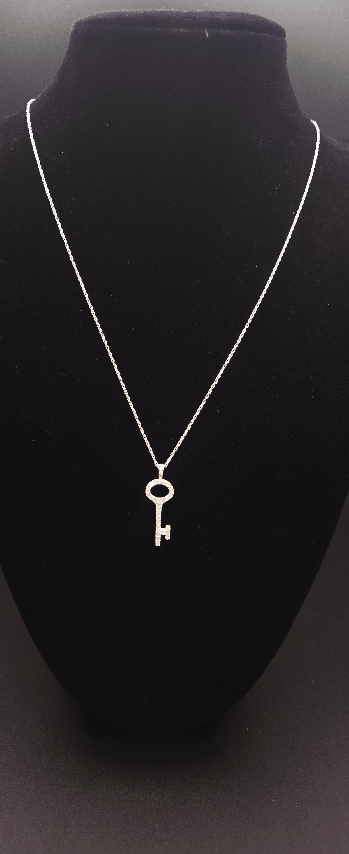 Diamond Key Pendant Necklace 0.20 CTW Sterling Silver Rhodium Finish 18 Inch Chain