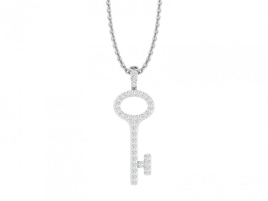 Diamond Key Pendant Necklace 0.20 CTW Sterling Silver Rhodium Finish 18 Inch Chain