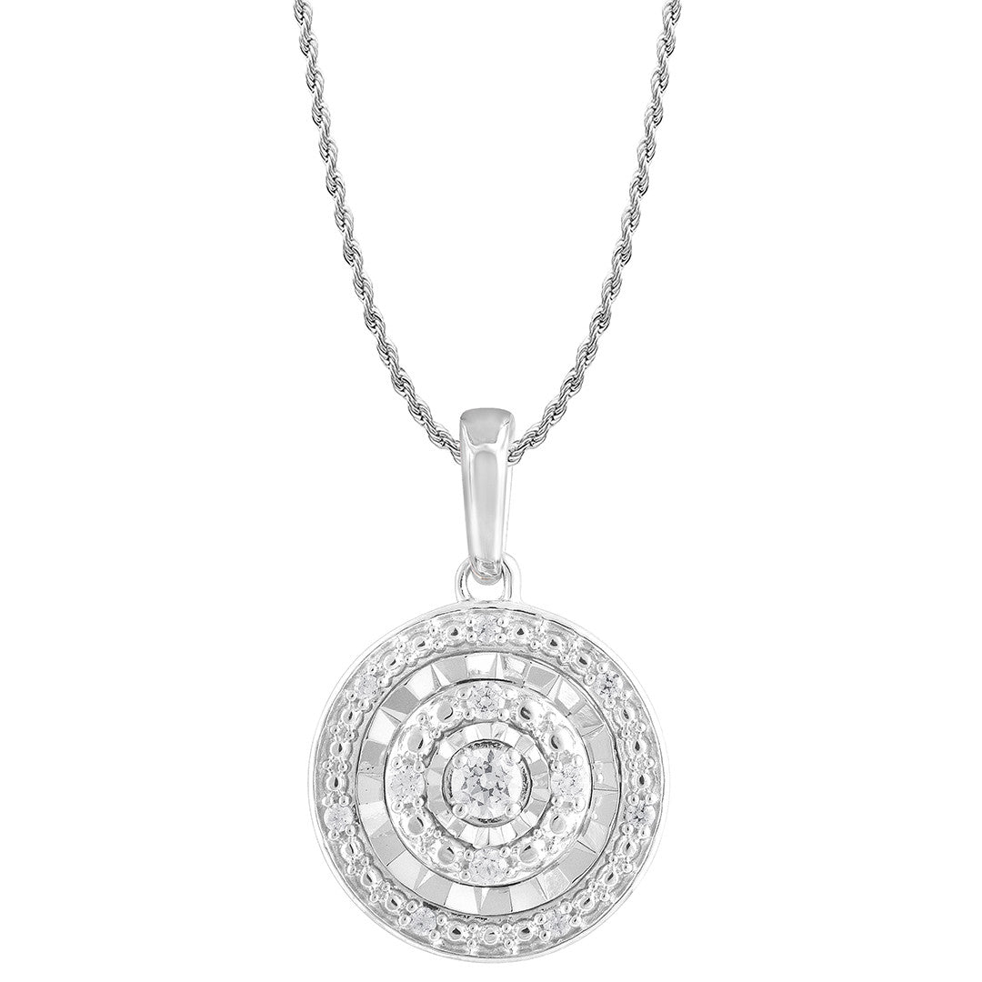 Diamond Disc Pendant Necklace 0.10 CTW Sterling Silver 18 Inch Chain