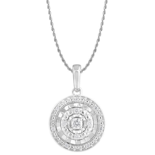 Diamond Disc Pendant Necklace 0.10 CTW Sterling Silver 18 Inch Chain
