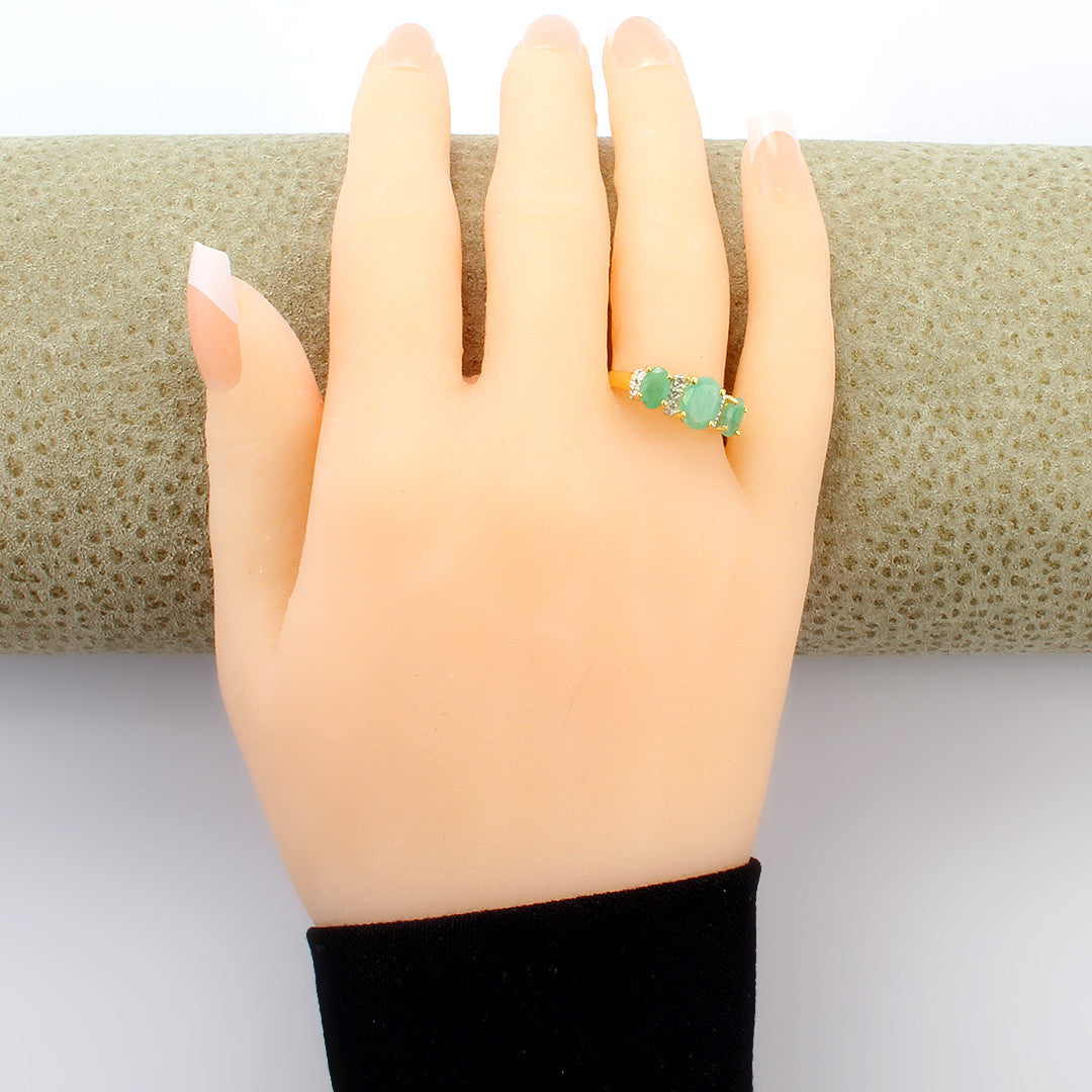 Emerald and Diamond Statement Ring 2.2 CTW Oval Emerald 14K Gold Over Sterling Silver Size 7