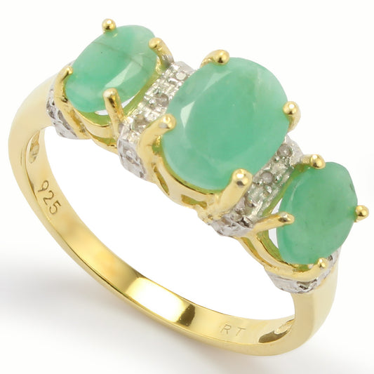 Emerald and Diamond Statement Ring 2.2 CTW Oval Emerald 14K Gold Over Sterling Silver Size 7