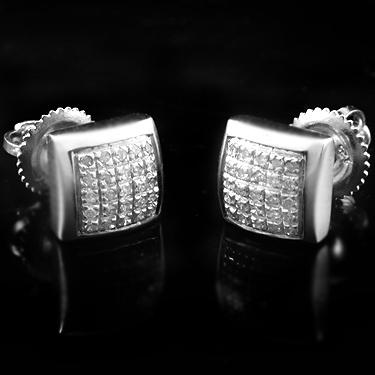 Mens Diamond Stud Earrings 1/4 CTW White Gold Over Sterling Silver