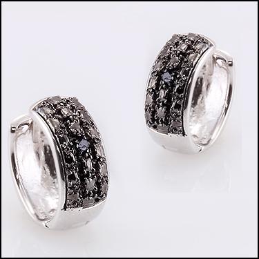 Black Diamond Hoop Earrings 0.03 CTW 14K White Gold Over Sterling Silver