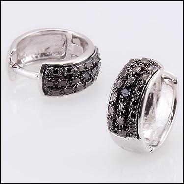 Black Diamond Hoop Earrings 0.03 CTW 14K White Gold Over Sterling Silver