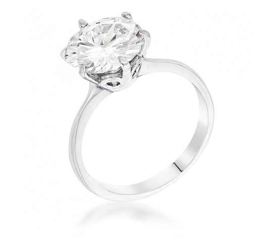 Rhodium Plated Solitaire Ring – 3.87 CT Cubic Zirconia – Size 6