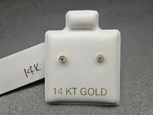 14K Solid Gold Natural Diamond Stud Earrings – 0.03 CT Minimalist