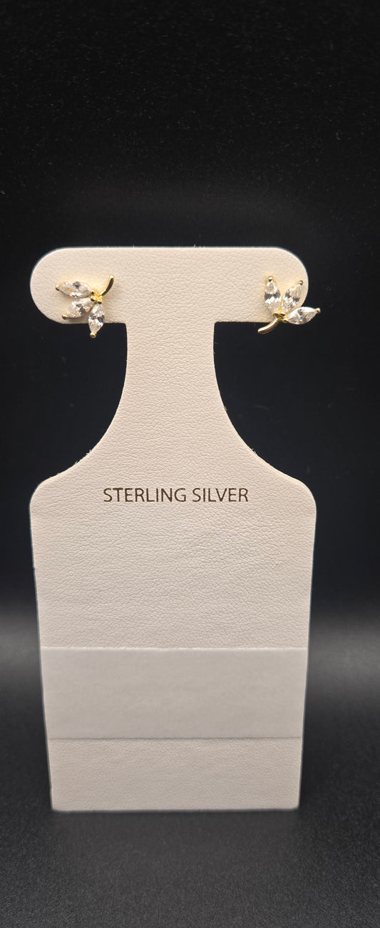 14K Gold Plated 925 Sterling Silver CZ Three Leaf Clover Stud Earrings Minimalist Nature Jewelry