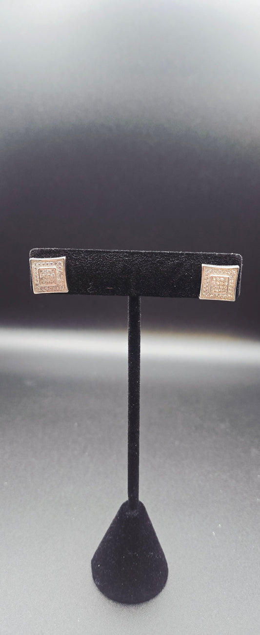 925 Sterling Silver Square Stud Earrings Minimalist Geometric Earrings