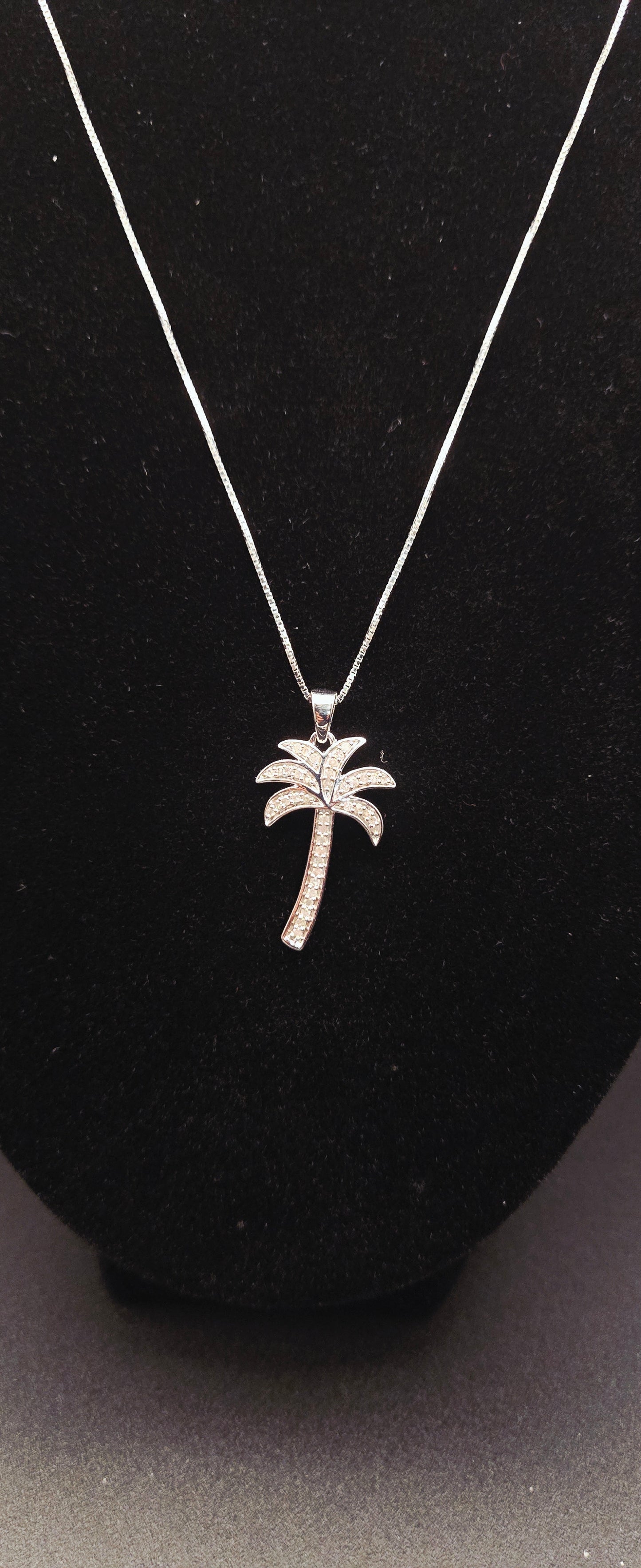 Diamond Palm Tree Pendant Necklace 0.13 CTW 14K White Gold Over Sterling Silver 18 Inch Chain