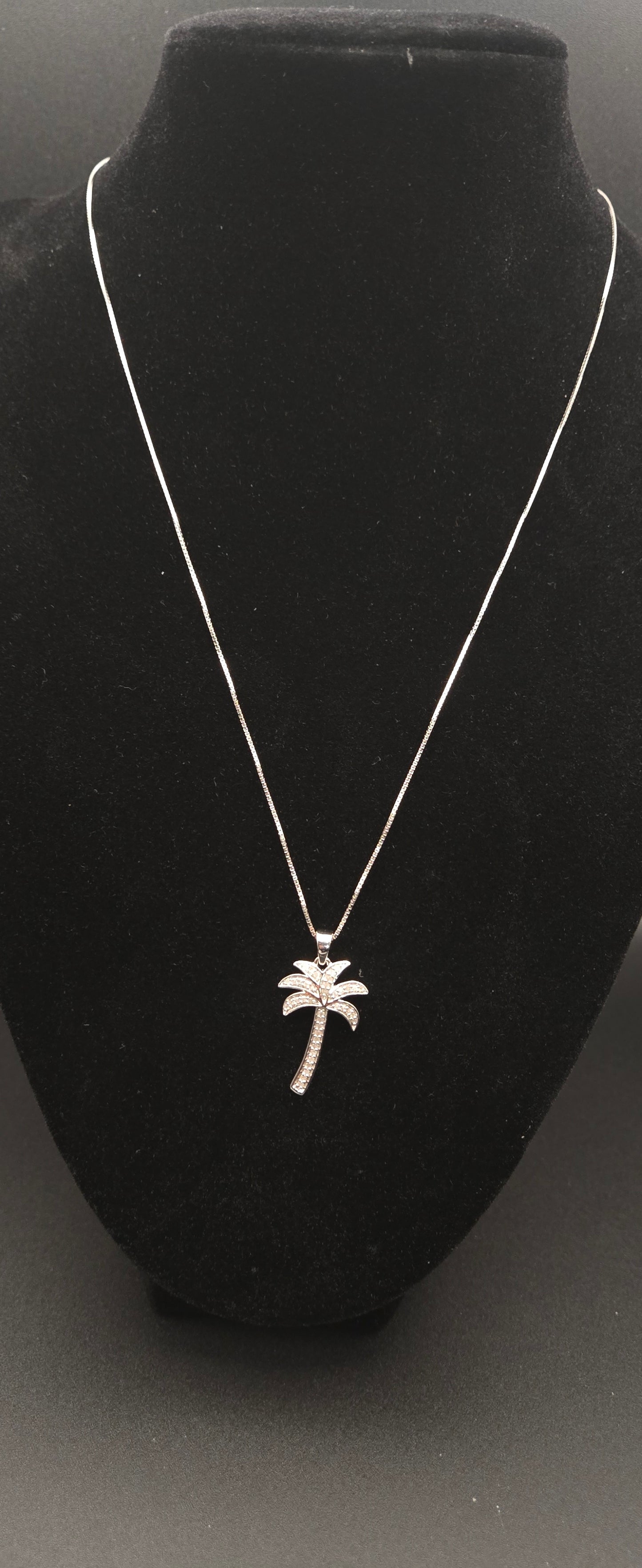 Diamond Palm Tree Pendant Necklace 0.13 CTW 14K White Gold Over Sterling Silver 18 Inch Chain