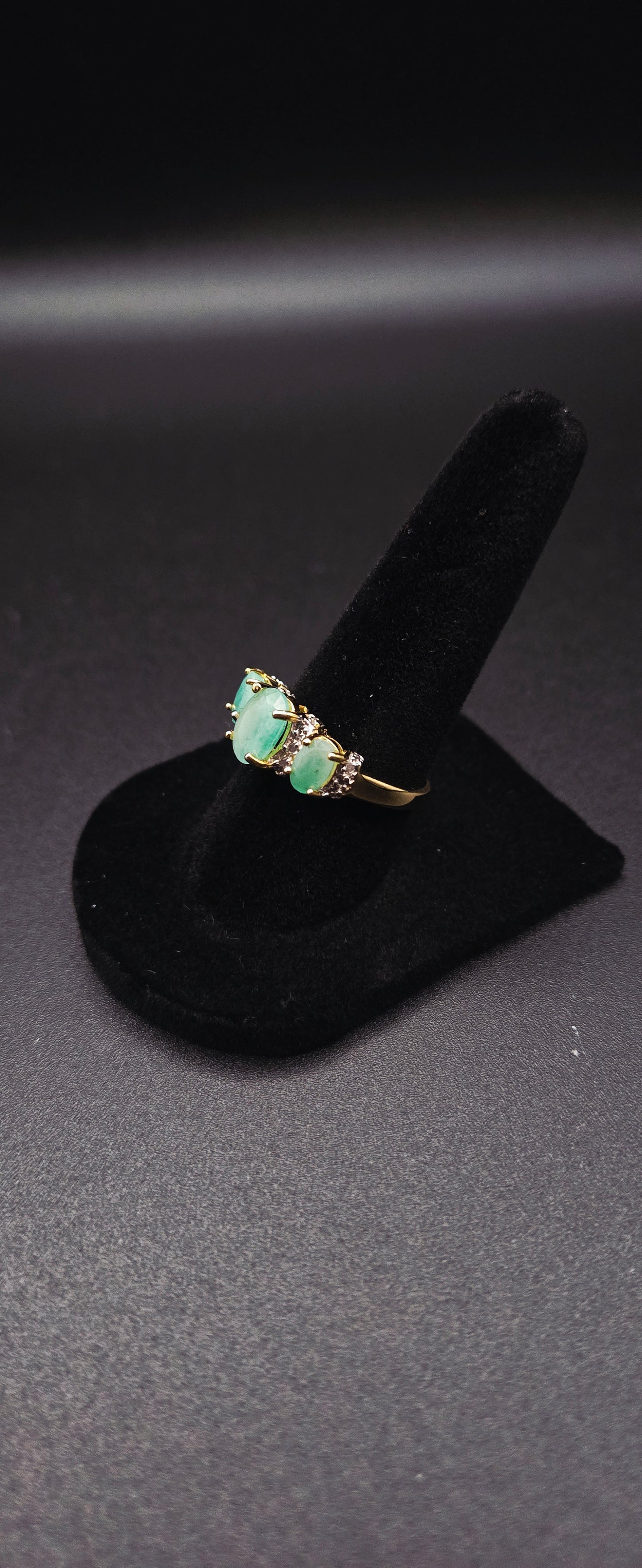 Emerald and Diamond Statement Ring 2.2 CTW Oval Emerald 14K Gold Over Sterling Silver Size 7
