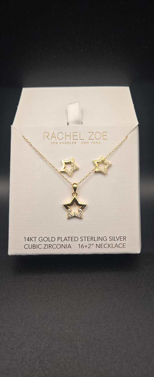 14K Gold Plated 925 Sterling Silver CZ Star Jewelry Set Necklace & Earrings