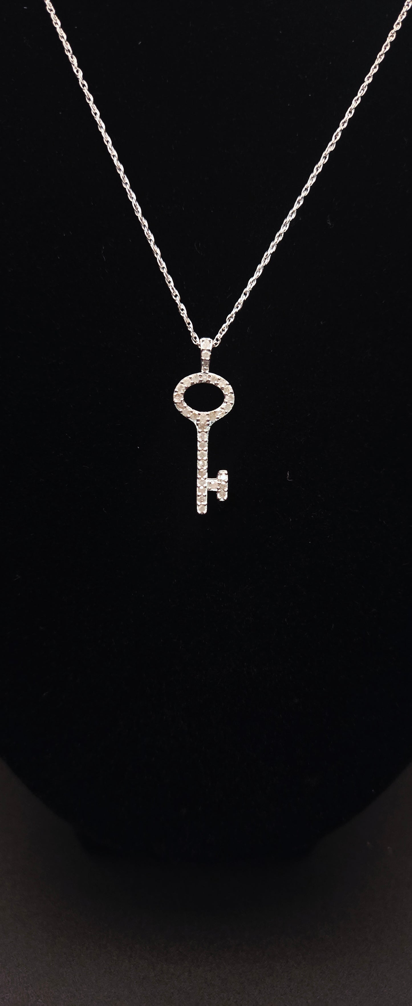 Diamond Key Pendant Necklace 0.20 CTW Sterling Silver Rhodium Finish 18 Inch Chain