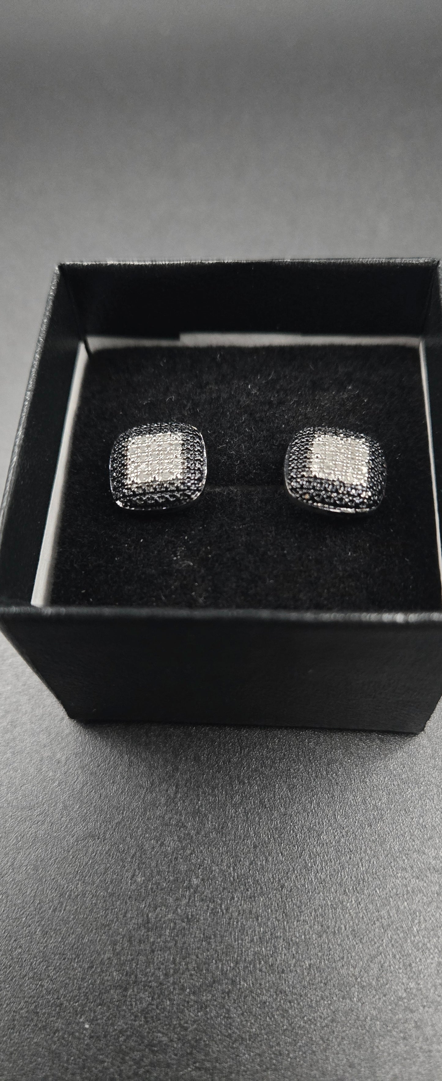 Mens Black and White Diamond Stud Earrings 1/4 CTW White Gold Over Sterling Silver