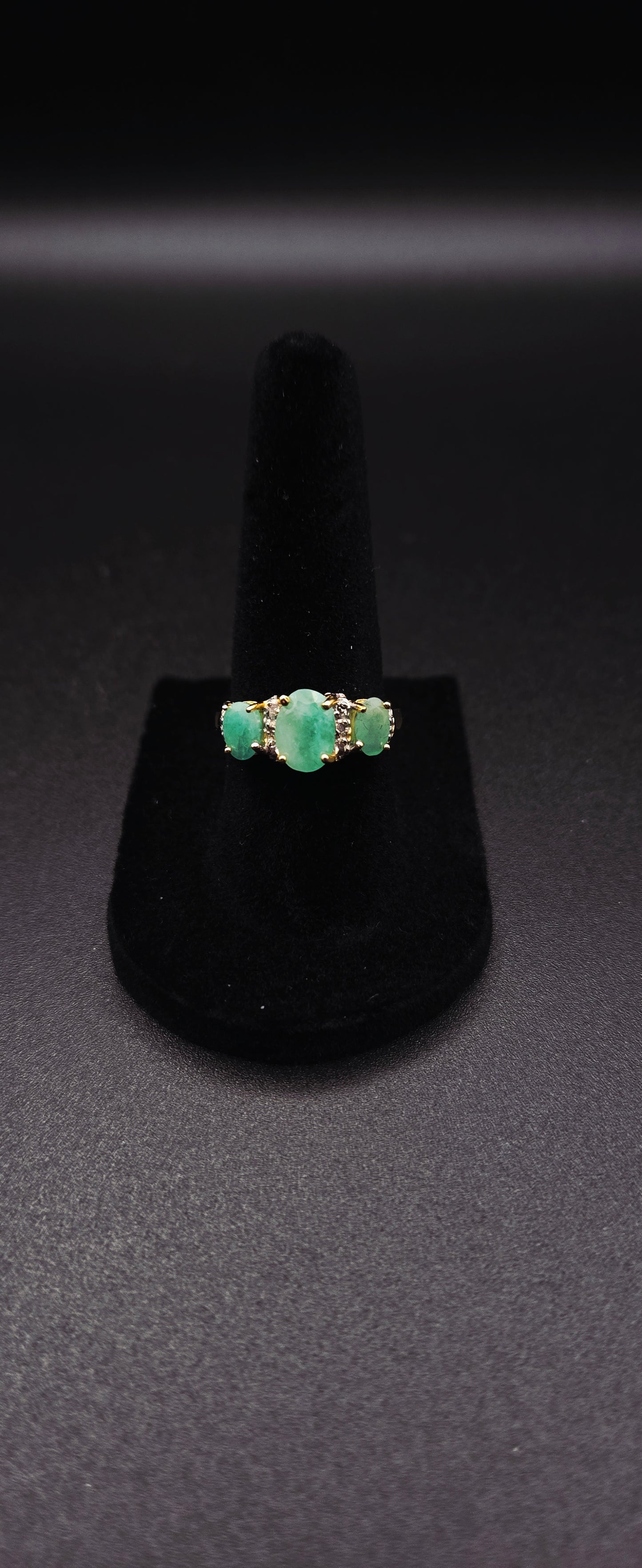 Emerald and Diamond Statement Ring 2.2 CTW Oval Emerald 14K Gold Over Sterling Silver Size 7