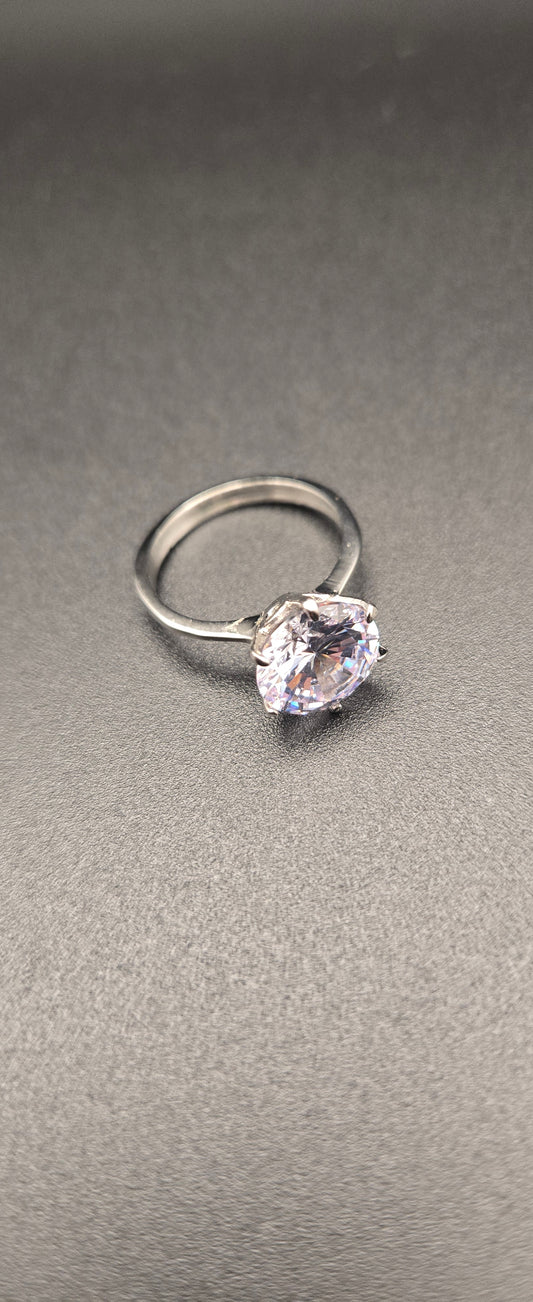 Rhodium Plated Solitaire Ring – 3.87 CT Cubic Zirconia – Size 6