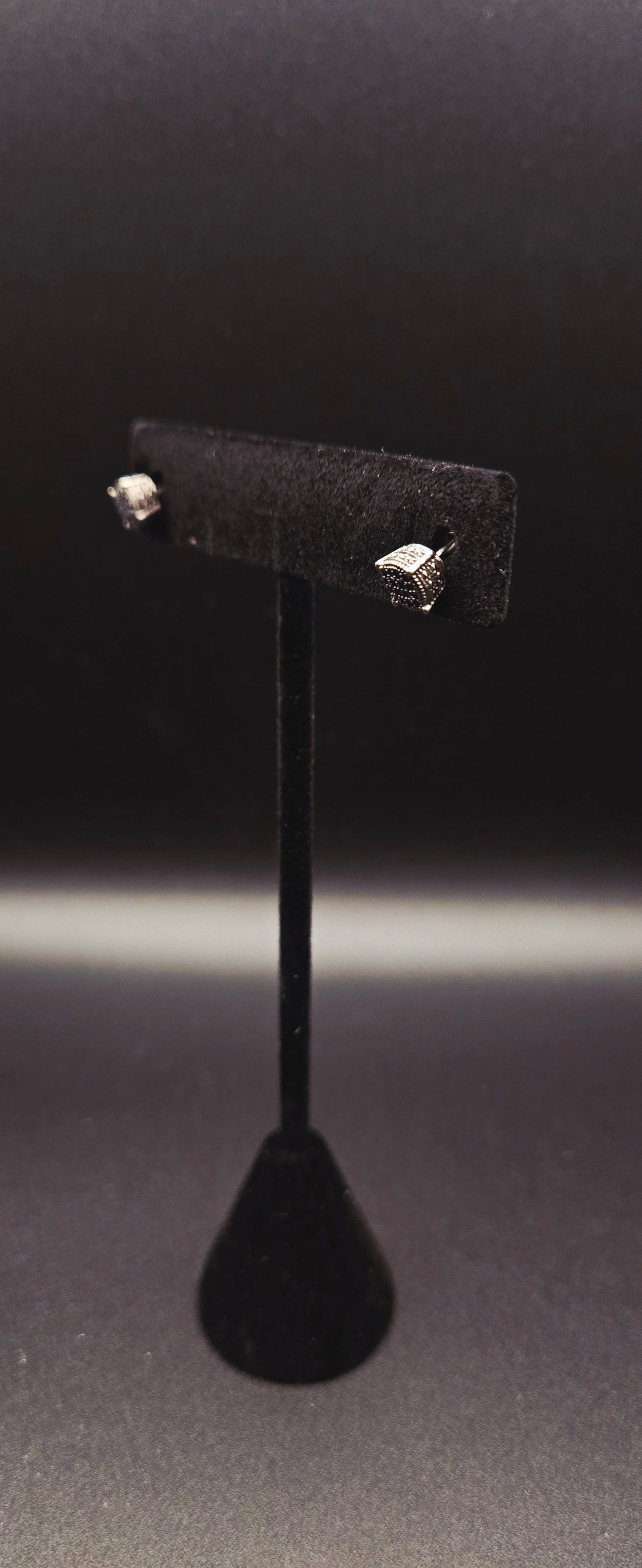Black Diamond Stud Earrings 0.25 CTW Black Rhodium Sterling Silver Mens Square Studs