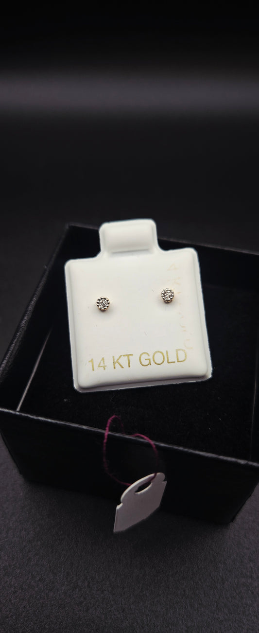 14K Solid Gold Natural Diamond Stud Earrings – 0.03 CT Minimalist