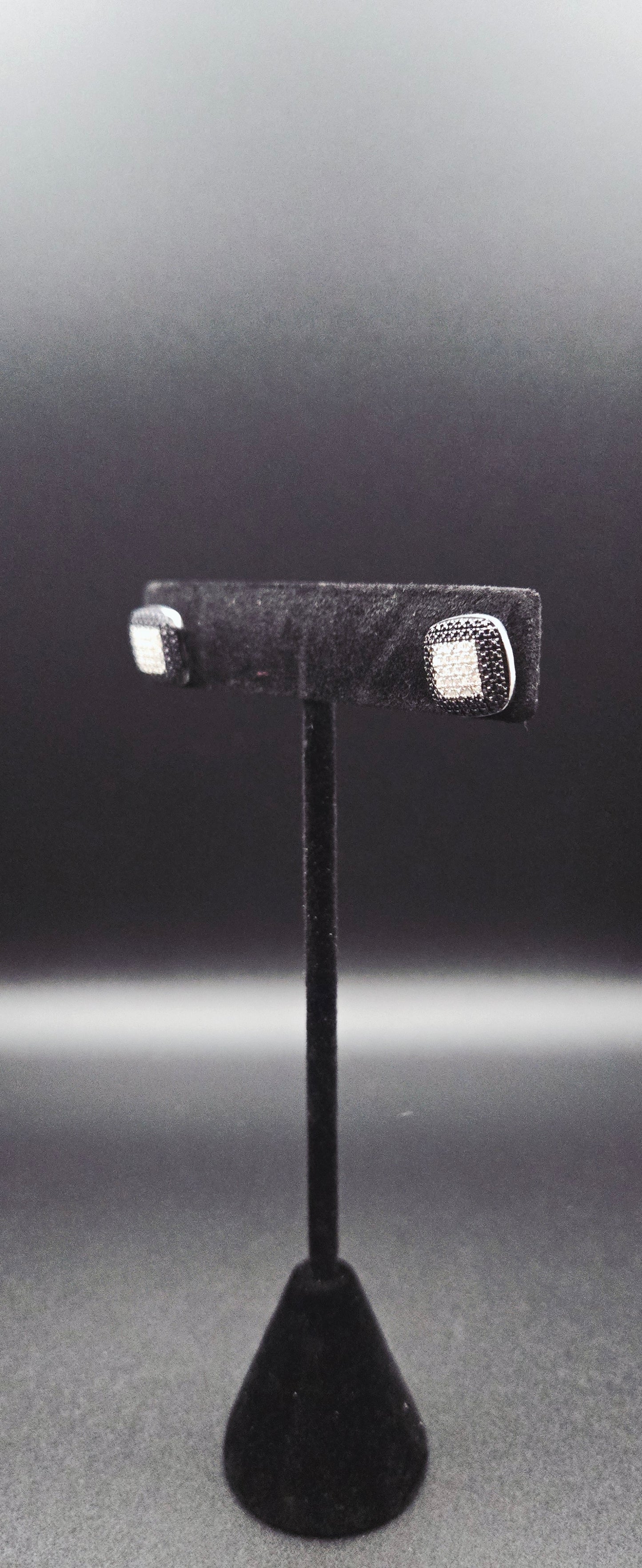 Mens Black and White Diamond Stud Earrings 1/4 CTW White Gold Over Sterling Silver