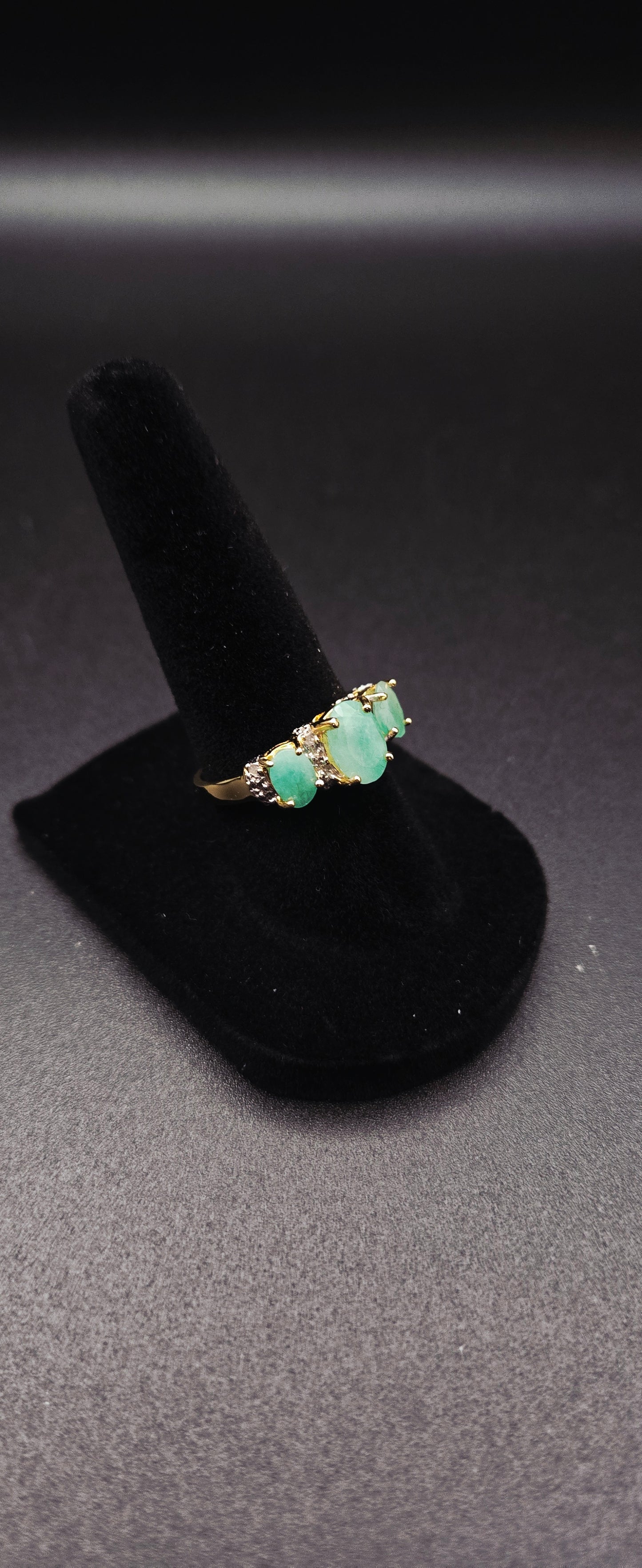 Emerald and Diamond Statement Ring 2.2 CTW Oval Emerald 14K Gold Over Sterling Silver Size 7