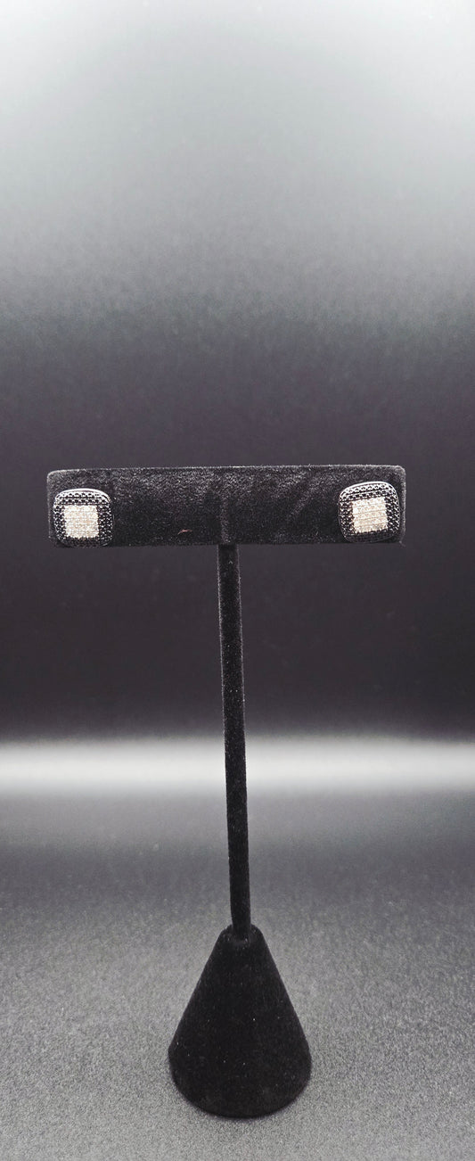 Mens Black and White Diamond Stud Earrings 1/4 CTW White Gold Over Sterling Silver